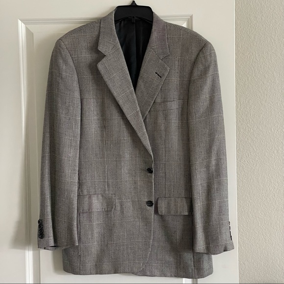Hickey Freeman Men Silk Wool 2-button Houndstooth Suit Jacket Blazer Tan Black - Picture 1 of 8
